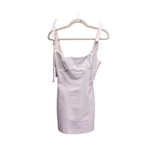 Zara White small bow Shoulder Square Neck Mini Dress Bodycon graduation preppy